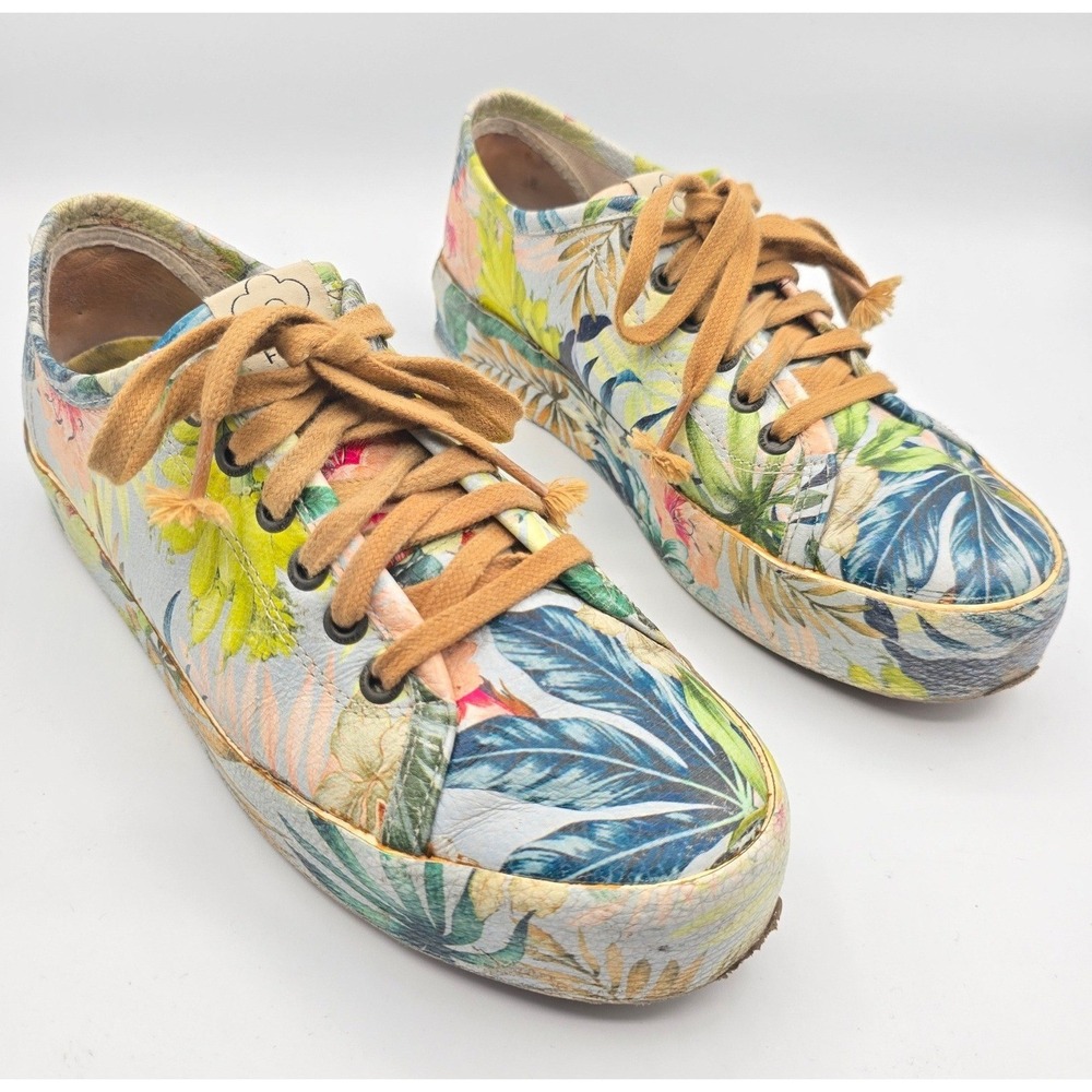 Rare FARM Rio Brazil Tropical Botanical Floral Leather Platform Sneakers 38 US 8